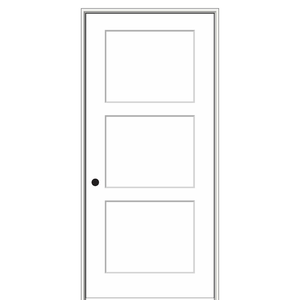 MMI DOOR 18 in. x 80 in. Smooth Birkdale 3 Panel Right-Hand Solid Core Primed Molded Composite Single Prehung Interior Door