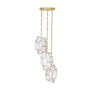 Heera 3-Light Gold Geometric Chandelier with White Glass Shades