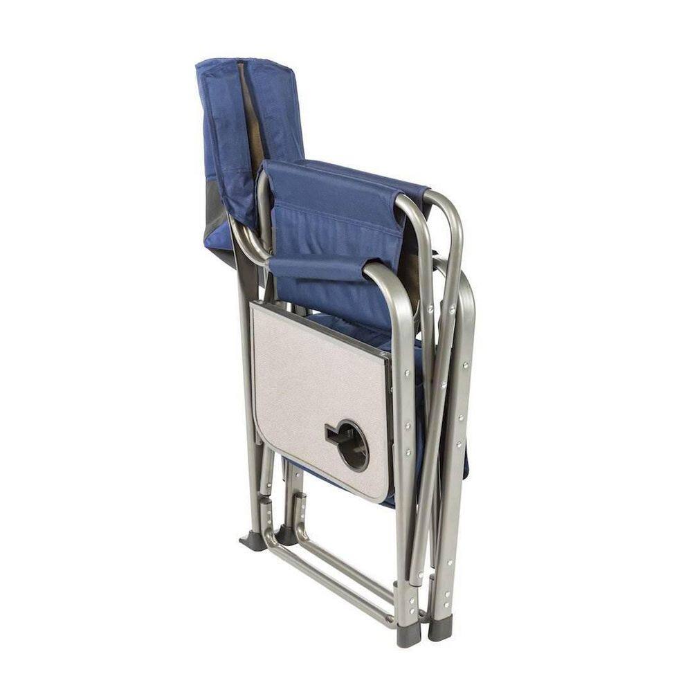 Blue and Beige Aluminum Folding Director's Chair with Side Table and Cooler (4-Pack)
