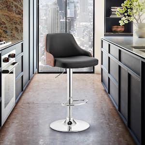 Asher 24-33 in. Adjustable High Back Black Faux Leather and Chrome Finish Bar Stool