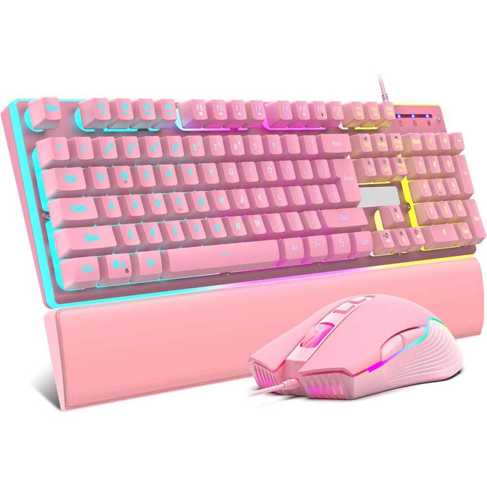 Wired Gaming Keyboard Mouse Wrist Rest Combo RGB Backlit Mechanical Feel Anti-Ghosting Pink 3 in 1 PC Gamer Accessories price history on PriceWatchPro