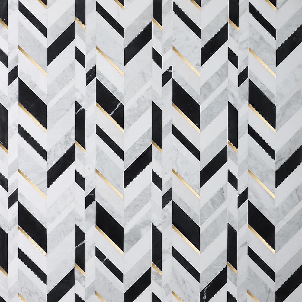 Xander Polished Marble and Brass Chevron Wall Mosaic Tile