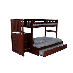Rich Merlot Twin Over Full Staircase Bunkbed with 4-Drawers and a Trundle