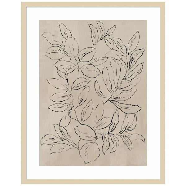 Amanti Art "Outlined Leaves II" by Asia Jensen 1-Piece Wood Framed Giclee Nature Art Print 26 in. x 33 in.