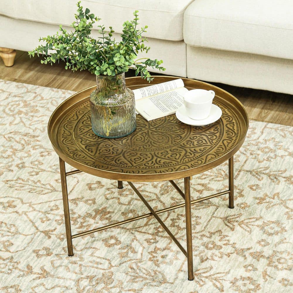 24 in. Gold Round Metal Coffee Table