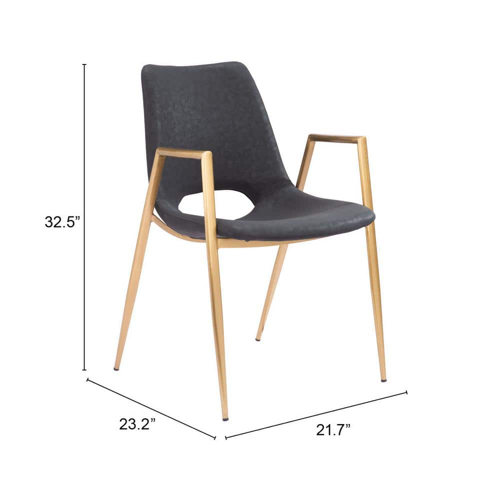 Black Faux Leather and Gold Metal Arm Chair