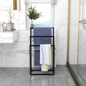 3 Tiers Metal Freestanding Towel Rack, Black Minimalist Coat Rack for Bathroom Washroom Bedroom