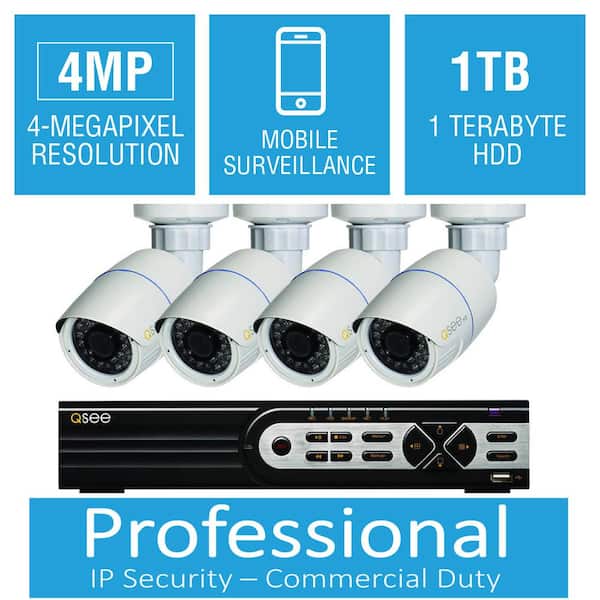 Q-SEE 8-Channel 4MP 1TB Network Video Recorder with (4) 4MP High Definition Bullet Cameras, 100 ft. Night Vision