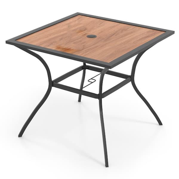 TerraceTable For 4, Square Bistro Table, Wooden Top With Solid Metal Frame