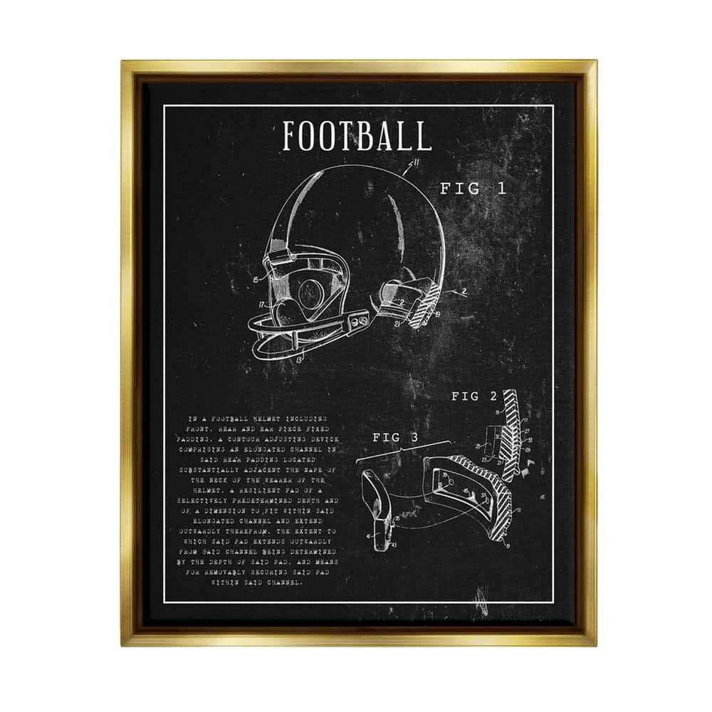 The Stupell Home Decor Collection Football Helmet Sports Chart Retro Figure by Daphne Polselli Floater Frame Sports Wall Art Print 25 in. x 31 in.