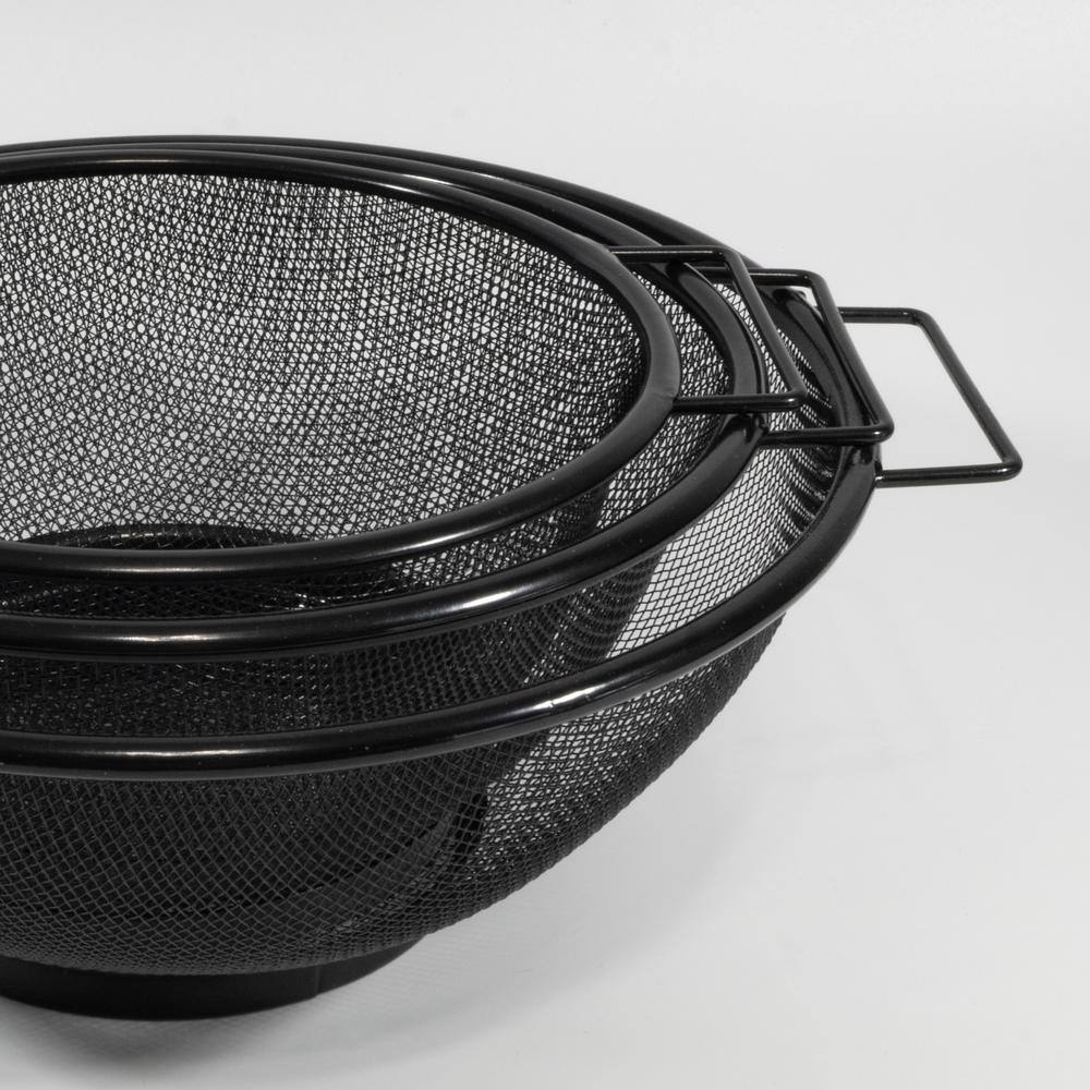 Set of 3 Black Stainless Steel Mesh Strainers