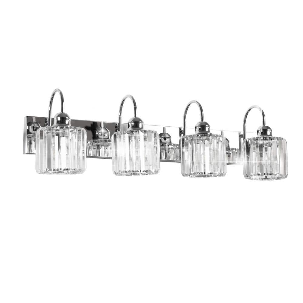 ExBrite Merrin 32 in. 4Lights Crystal Chrome Bathroom Vanity Light