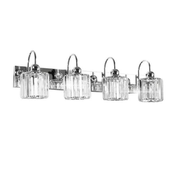 Merrin 32 in. 4-Lights Crystal Chrome Bathroom Vanity Light with Shade