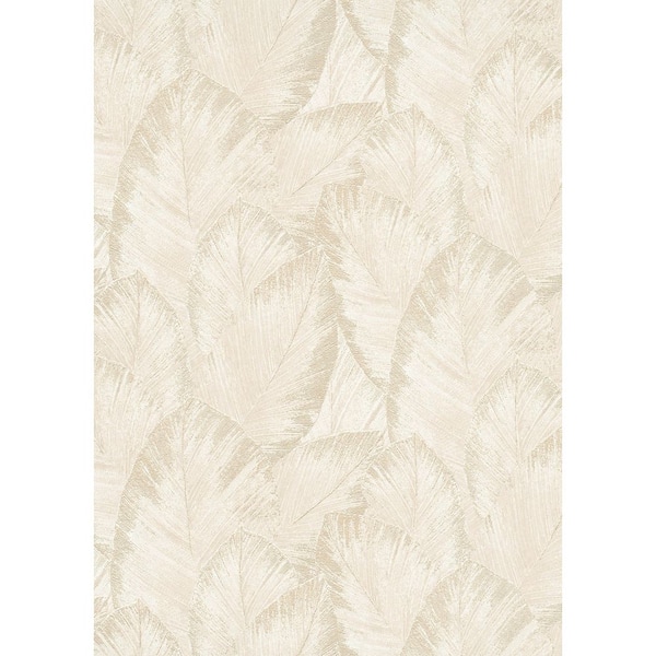 Etched Palm Canopy Cream Tropical Banana Leaf Textured Wallpaper Roll