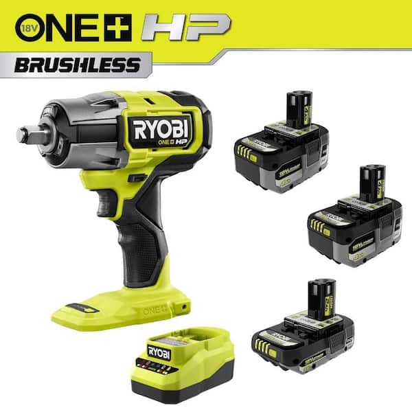 ONE+ 18V Lithium-Ion 4.0 Ah Battery, 2.0 Ah Battery, and Charger Kit & ONE+ HP 18V Brushless 1/2 in. Impact Wrench