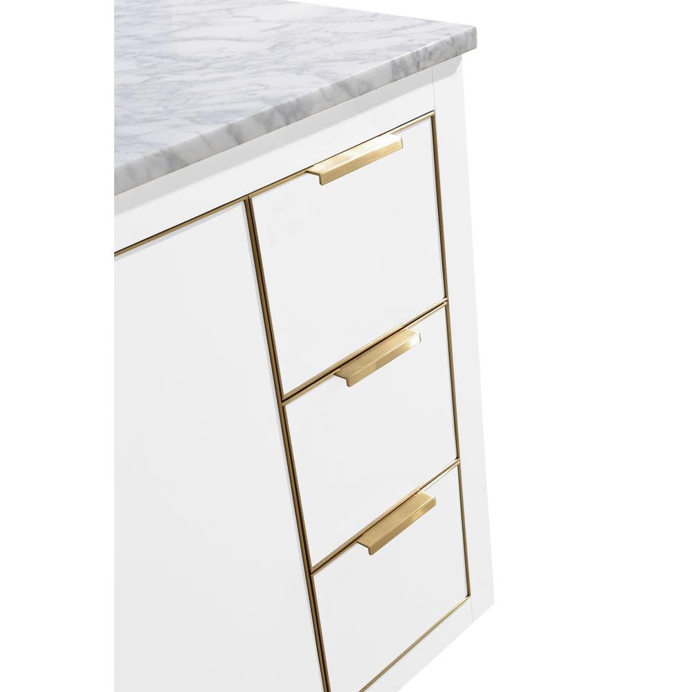Austen 48" White Solid Wood Bathroom Vanity with Marble Top