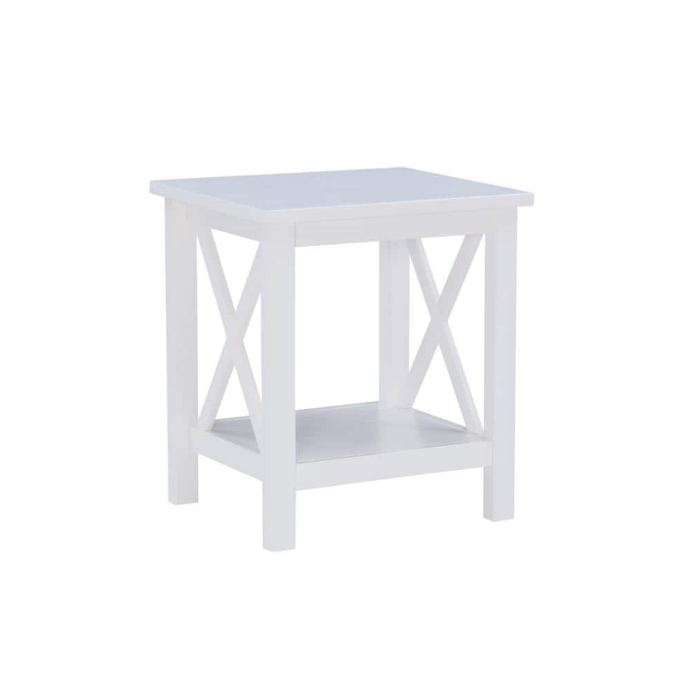 Ramsey 20 in. Antique White Rectangle Wood End Table with Shelf