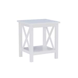 Ramsey Antique White Finish Side Table with Shelf and X Designs