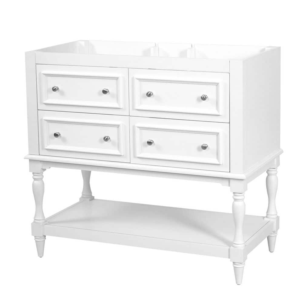 36 in. Bath Vanity Cabinet without Top in White Bathroom Cabinet with 4 Drawers, Solid Wood Frame