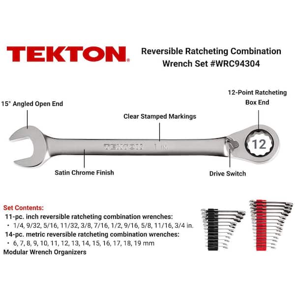 25-Piece (1/4-3/4 in., 6-19 mm) Reversible 12-Point Ratcheting Combination Wrench Set with Modular Slotted Organizer