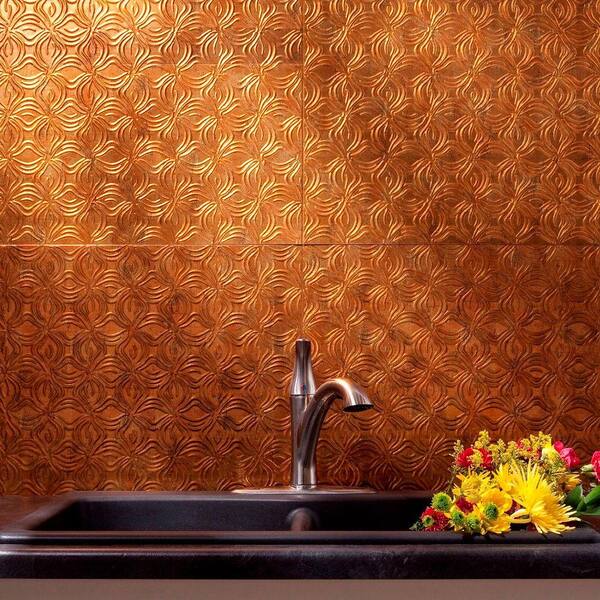 Fasade 18.25 in. x 24.25 in. Muted Gold Lotus PVC Decorative Tile Backsplash