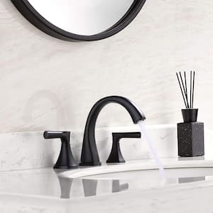 ABAD deck mount 8 in. Widespread Double Handle High Arc Bathroom Faucet Drain Kit Included in Matte black (1-Pack)