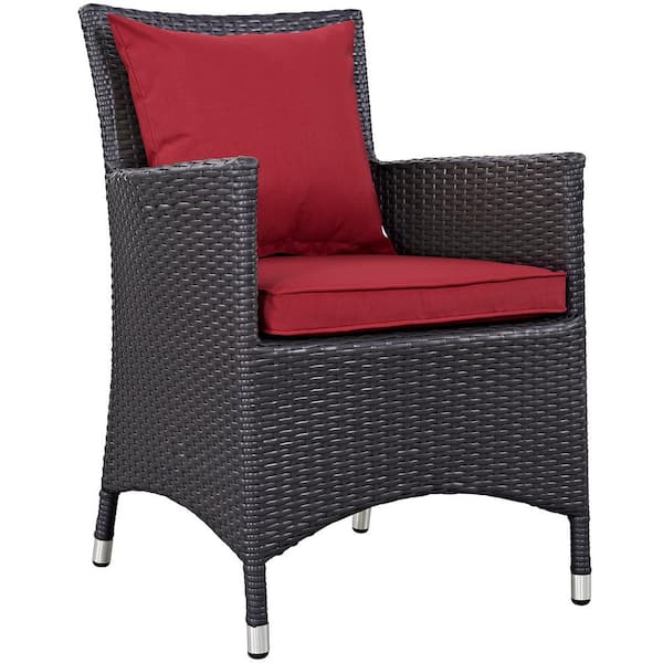 MODWAY Convene Wicker Outdoor Patio Dining Chair in Espresso with Red Cushions