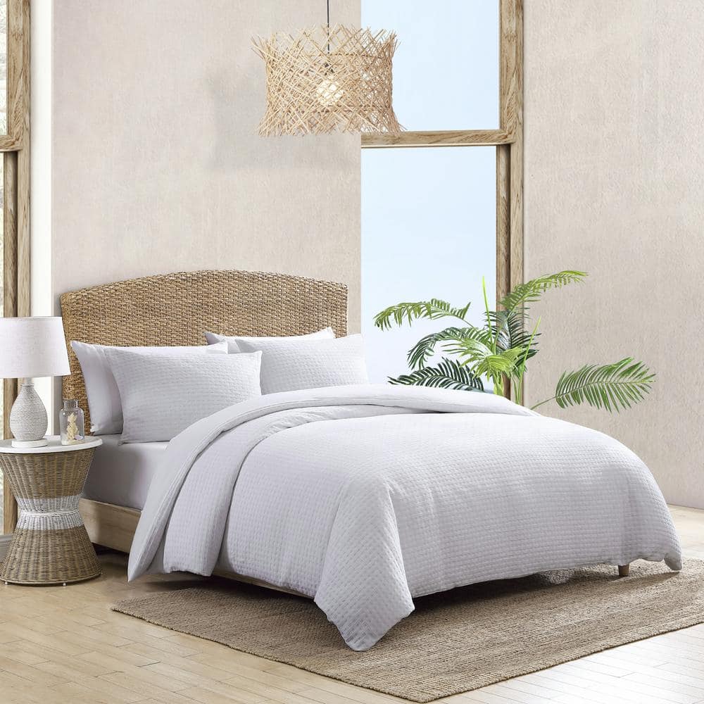 King White Cotton Basketweave Duvet Cover Set