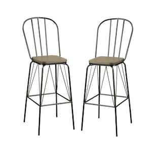 Raynham 44 in. Black High Back Steel Frame Bar Stool with Wood Seat (Set of 2)