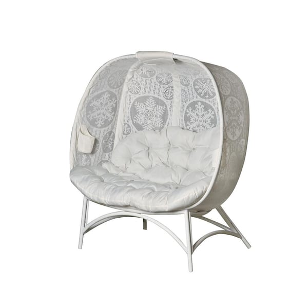 FlowerHouse Cozy 4-Legged Metal Outdoor Pumpkin Lounge Chair with White Snowflake Cushion