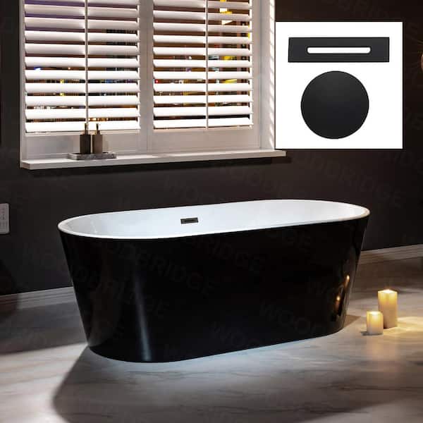 WOODBRIDGE Piscataway 67 in. Acrylic FlatBottom Double Ended Bathtub with Matte Black Overflow and Drain Included in Black