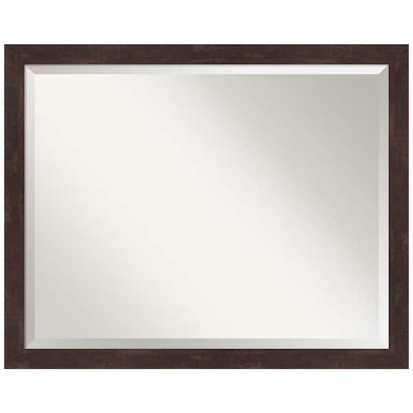 Amanti Art Fresco Dark Walnut 30.5 in. W x 24.5 in. H Wood Framed Beveled Bathroom Vanity Mirror in