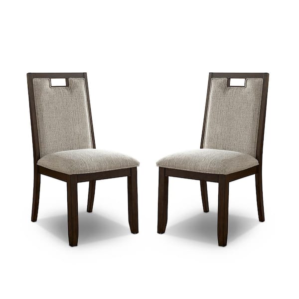 Furniture of America Terraview Dark Walnut and Beige Side Chairs (Set of 2)