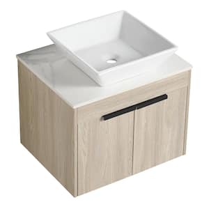 23.60 in. W x 18.90 in. D x 23.30 in. H Floating Wall-Mounted Bath Vanity in White Oak with Ceramic Top