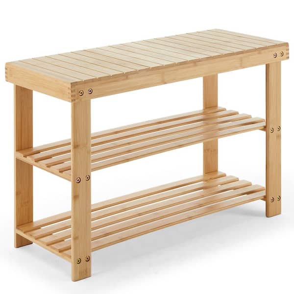 Tileon 3-Tier Bamboo Compact Storage Organizer, Shoe Rack Bench, 286 lbs. Capacity for Entryway Bedroom Living Room-Natural
