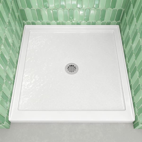 34 in. x 34 in. Acrylic Single Threshold Alcove Floor Rectangular Shower Pan Base with Center Drain in White