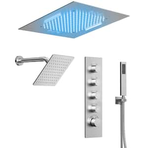 Square 15-Spray 20in. and 10in. Dual Shower Heads Ceiling Mount Fixed and Handheld Shower Head 2.5 GPM in Brushed Nickel