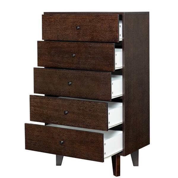 Unbranded Retro 27.56 in. W x 15.75 in. D x 47.56 in. H Brown Linen Cabinet with 5-Drawer Wood Sideboard for Bedroom