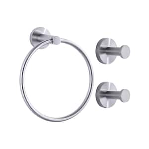 Brushed Nickel 3-Piece Bath Hardware Set with Towel Ring and Towel/Robe Hooks in Stainless Steel