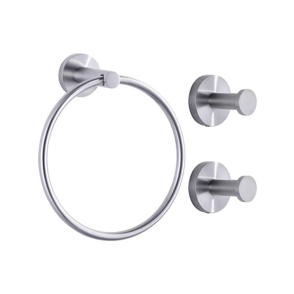 WOWOW Brushed Nickel 3-Piece Bath Hardware Set with Towel Ring and Towel/Robe Hooks in Stainless Steel