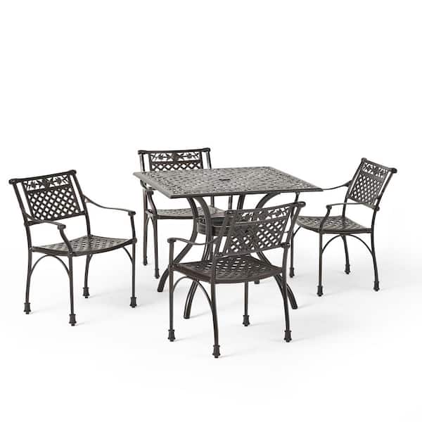 Ridgecrest Hammered Bronze 5-Piece Metal Square 30 in. Patio Outdoor Dining Set