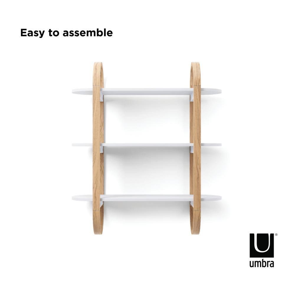 Bellwood Pill-Shaped 3-Tier White & Natural Wood Wall Shelf