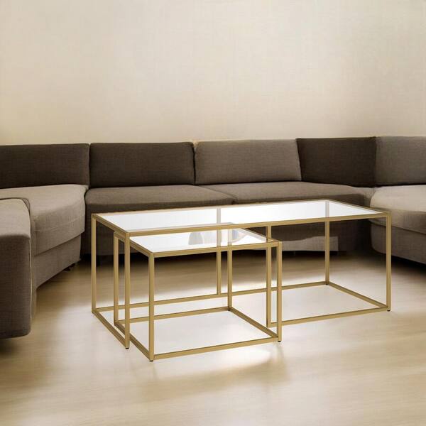 HomeRoots 50 in. Gold Rectangle Glass Coffee Table