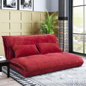 Red Polyester Fabric Adjustable Folding Chaise Lounge with 2 Pillows