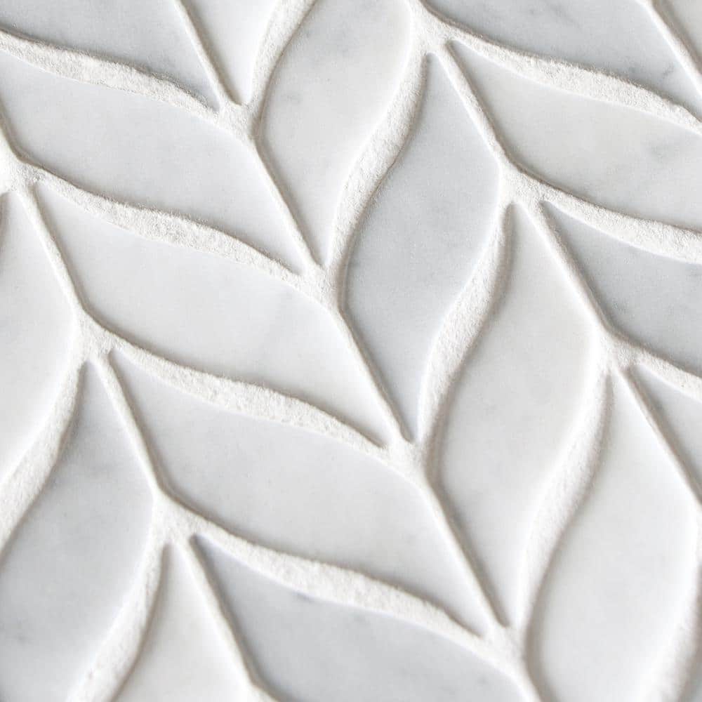 White Calacatta Recycled Glass Leaf Mosaic Tile