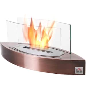 Portable Tabletop Ventless Bio Ethanol Fireplace with Glass Walls, Bronze Finish