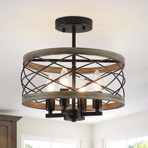 HUOKU Lumivt 2-Light 9.8 in.W Antique Brass Amber Hammered Glass