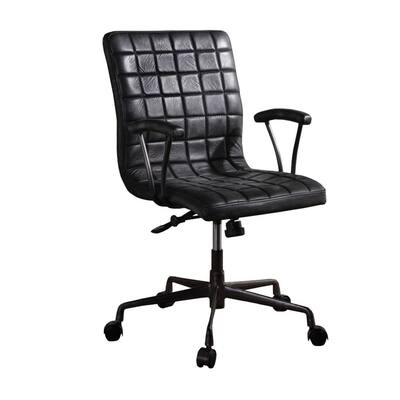 Black and Gray Metal Framed Leatherette Office Chair with Padded Armrests and Adjustable Height