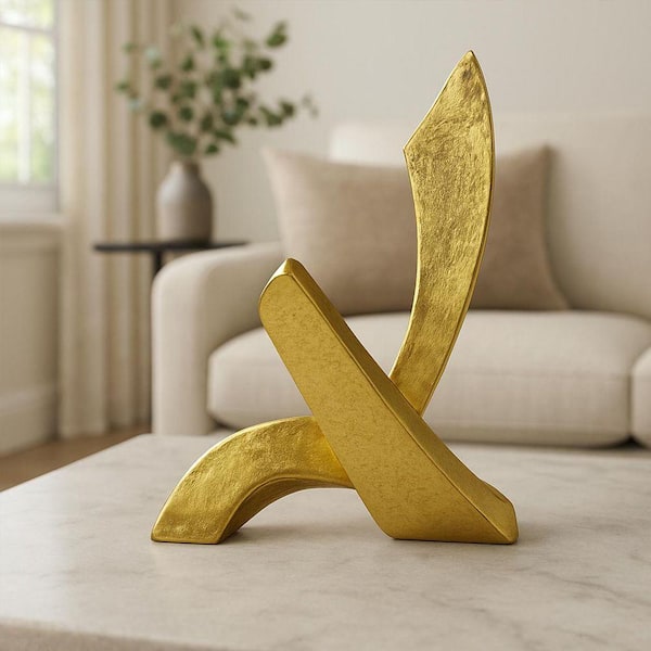 Gold 8.5 in. x 8 in. Aluminum Abstract Decorative Art Object Metal Sculpture