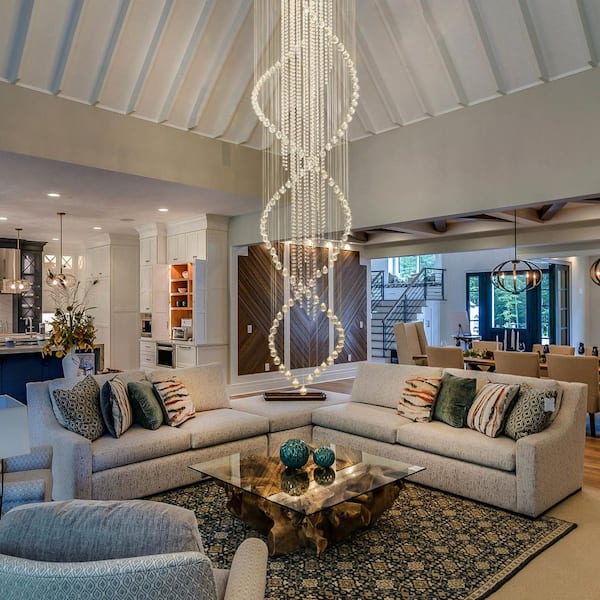 LLHZSY Adelman 10-Light Modern Chrome High Ceiling Crystal Chandelier for Staircase Foyer Living Room